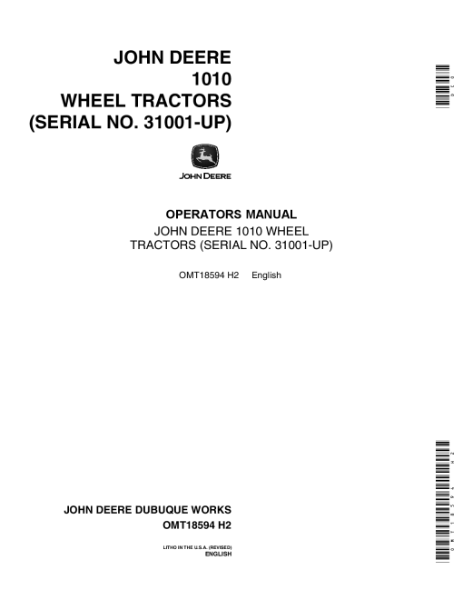 John Deere 1010 Wheel Tractors OMT18594 Operators and Maintenance Manual PDF Download