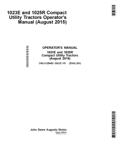 John Deere 1023E & 1025R Compact Utility TractorsExport Edition (MY2015) OMLVU28482 Operators and Maintenance Manual PDF Download