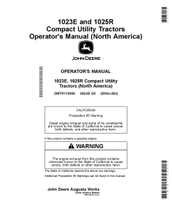 John Deere 1023E and 1025R Compact Utility Tractors 1023E (HJ100001), 1025R (HJ100001), 1025R Cab (KK400001-) OMTR110056 Operators and Maintenance Manual PDF Download