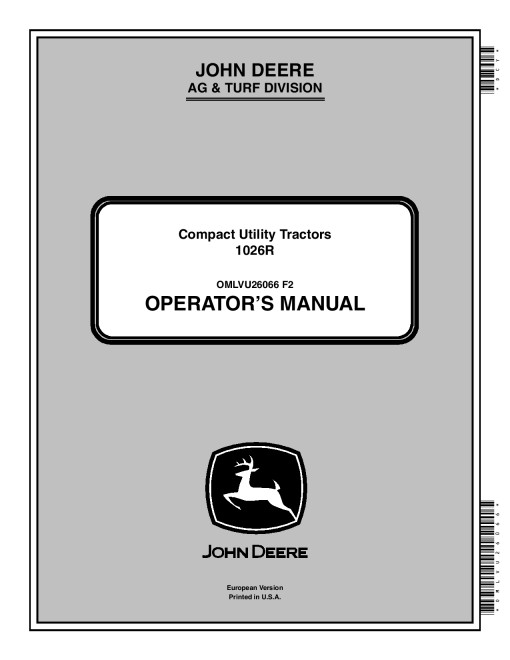 John Deere 1026R Compact Utility Tractor European Edition (215000-310000) OMLVU26066 Operators and Maintenance Manual PDF Download