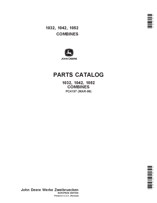 John Deere 1032, 1042 &1052 Combines PC4197 Operators and Maintenance Manual PDF Download