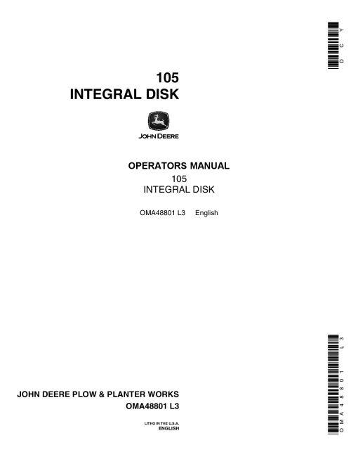 John Deere 105 Integral Disk OMA48801 Operators and Maintenance Manual PDF Download