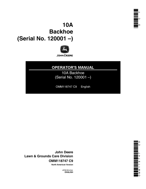 John Deere 10A Backhoe OMM118747 Operators and Maintenance Manual PDF Download