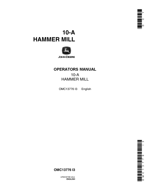 John Deere 10A Hammer Mill OMC13776 Operators and Maintenance Manual PDF Download
