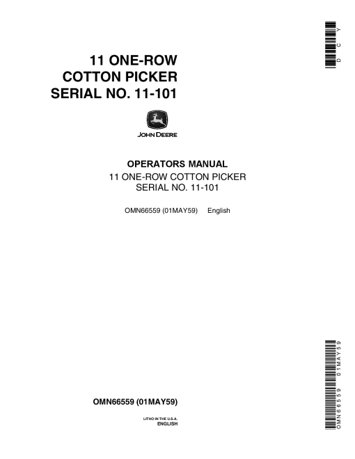 John Deere 11 One-Row Cotton Picker (000101-) OMN66559 Operators and Maintenance Manual PDF Download