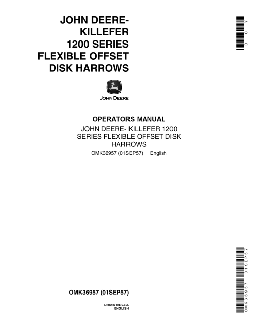 John Deere 1200 Flexible Disk Harrow OMK36957 Operators and Maintenance Manual PDF Download