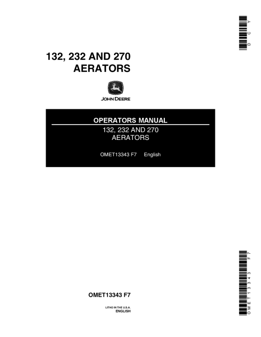 John Deere 132, 232 & 270 Aerators OMET13343 Operators and Maintenance Manual PDF Download
