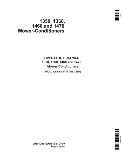 John Deere 1350, 1360, 1460 & 1470 Mower-Conditioners Round Balers OMCC33002 Operators and Maintenance Manual PDF Download