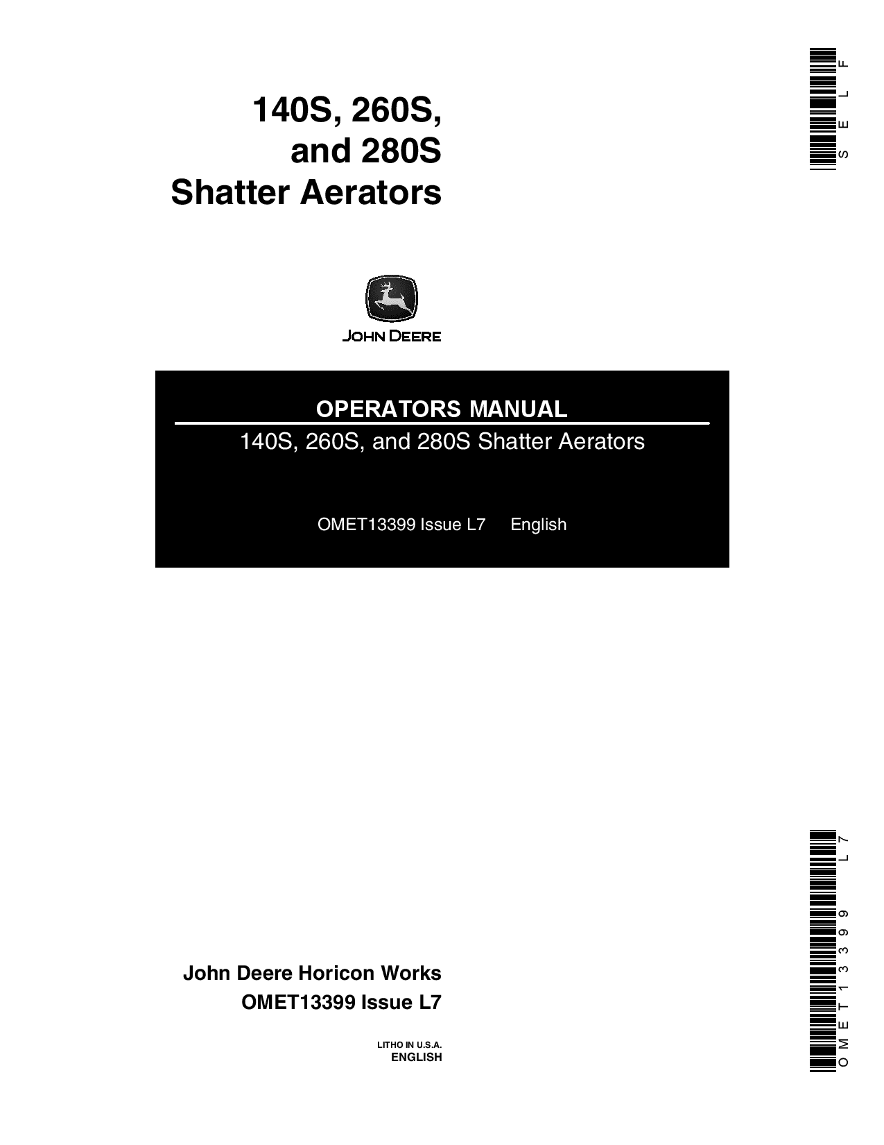John Deere 140S, 260S, 280S Shatter Aerator OMET13399 Operators and Maintenance Manual PDF Download