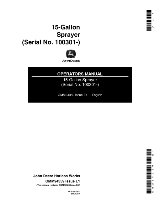 John Deere 15-Gallon Sgrayefllm (100301-) Tractor Mounted OMM94359 Operators and Maintenance Manual PDF Download
