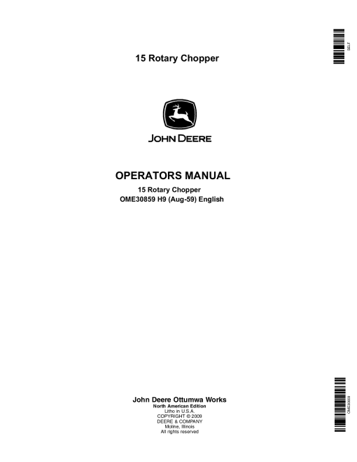 John Deere 15 Rotary Chopper OME30859 Operators and Maintenance Manual PDF Download