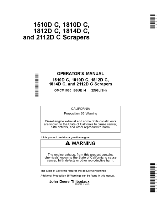 John Deere 1510D C, 1810D, C1812D C, 1814D C, 2112D C Carry All Scrapers North American Edition (00000-15999) OMCM1030 Operators and Maintenance Manual PDF Download