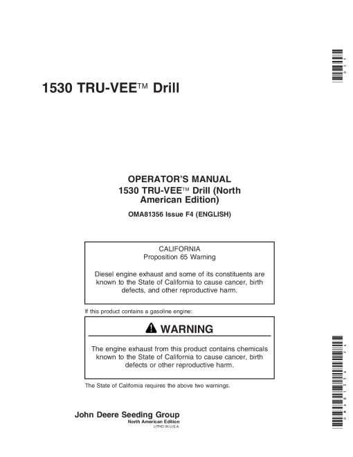 John Deere 1530 Tru-Vee Drill North American Edition (710101-) OMA81356 Operators and Maintenance Manual PDF Download