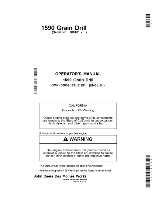 John Deere 1590 Grain Drills OMKK50636 Operators and Maintenance Manual PDF Download