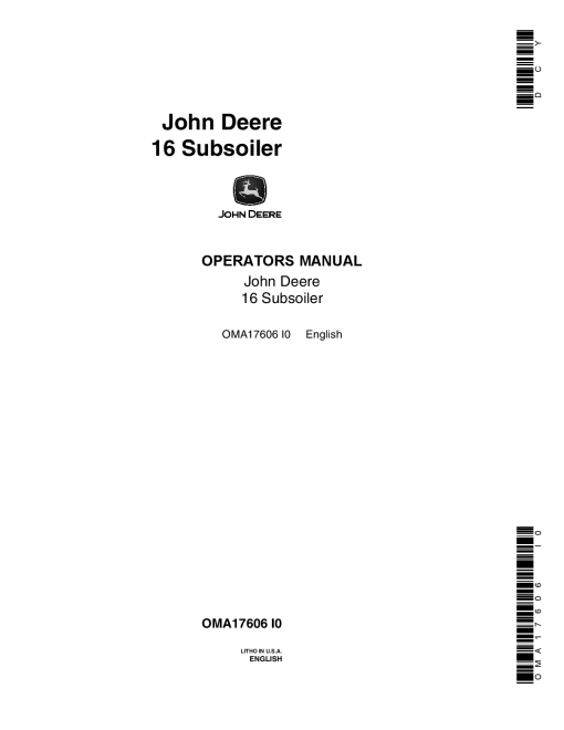 John Deere 16 Subsoiler OMA17606 Operators and Maintenance Manual PDF Download