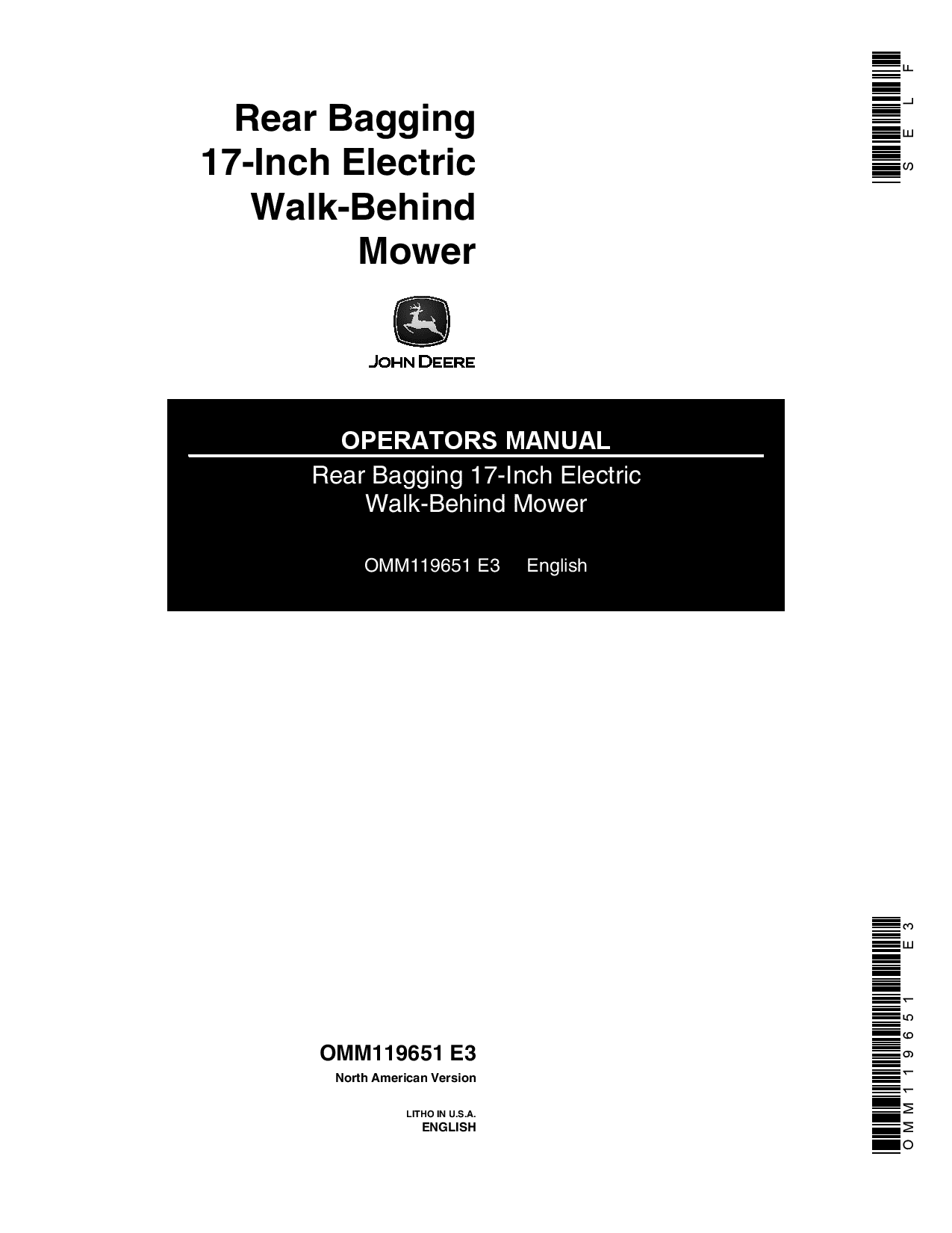 John Deere 17-Inch Rechargeable Walk-Behind Mower OMM119651 Operators and Maintenance Manual PDF Download
