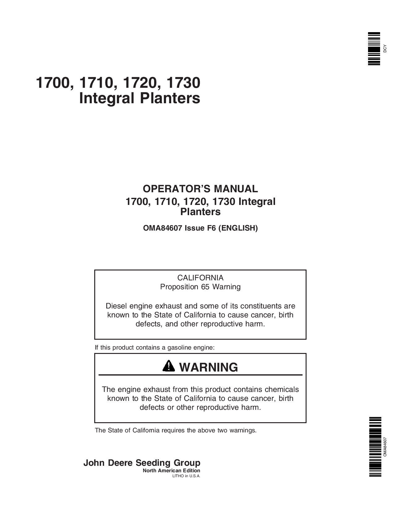 John Deere 1700, 1710, 1720, 1730 Integral Planter North America &Australia Edition (720101-725100) OMA84607 Operators and Maintenance Manual PDF Download