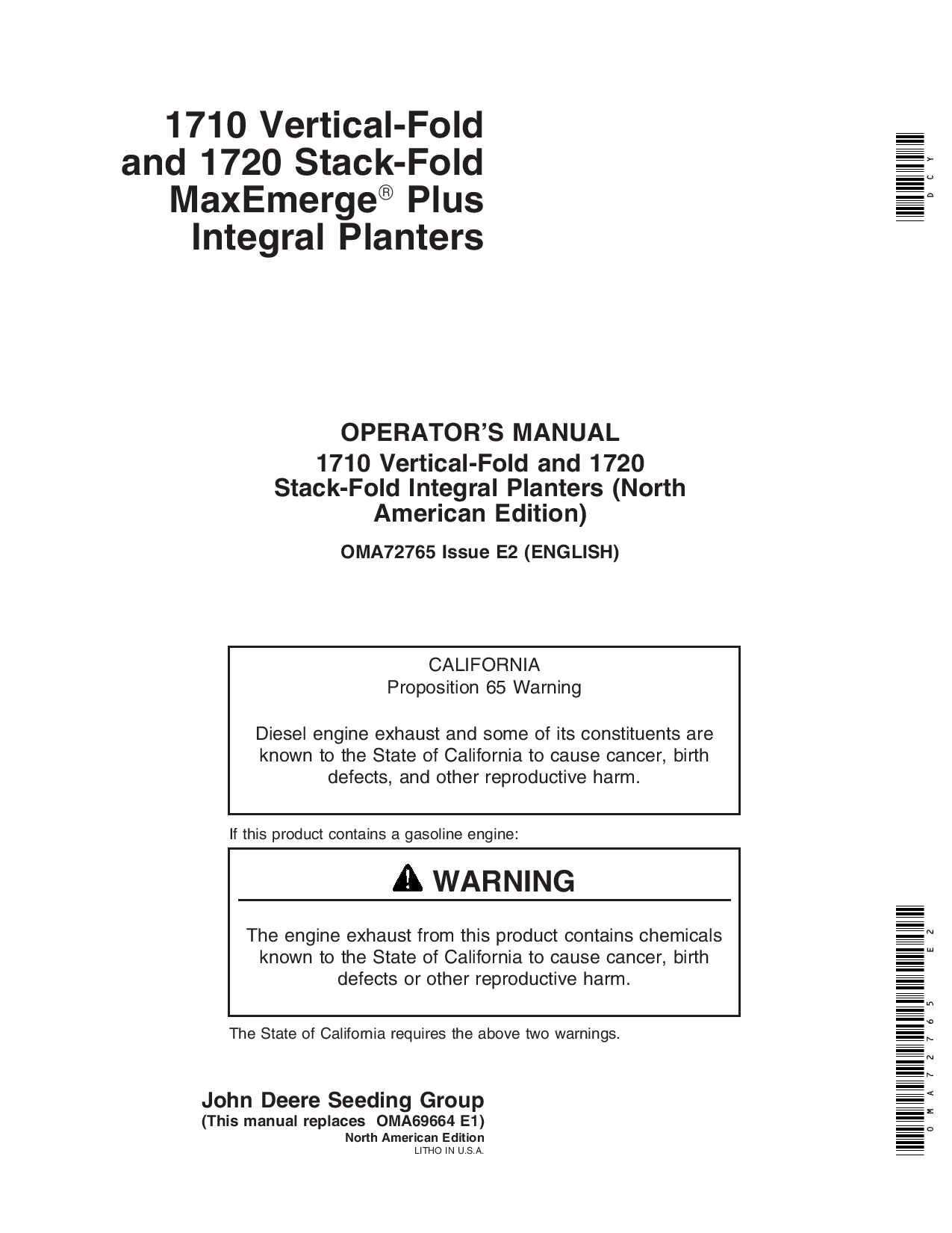 John Deere 1710 & 1720 Integral Planter OMA72765 Operators and Maintenance Manual PDF Download
