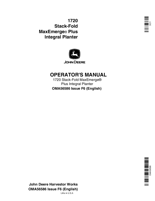 John Deere 1720 Integral Planter (665101-665999) OMA56586 Operators and Maintenance Manual PDF Download
