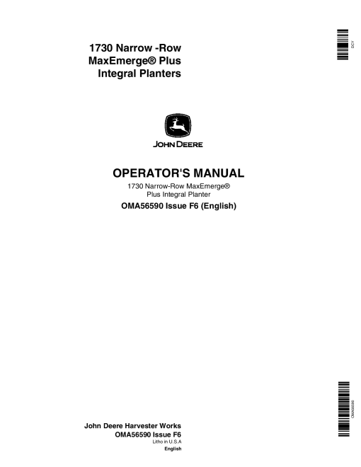 John Deere 1730 Integral Planter (670101-670999) OMA56590 Operators and Maintenance Manual PDF Download