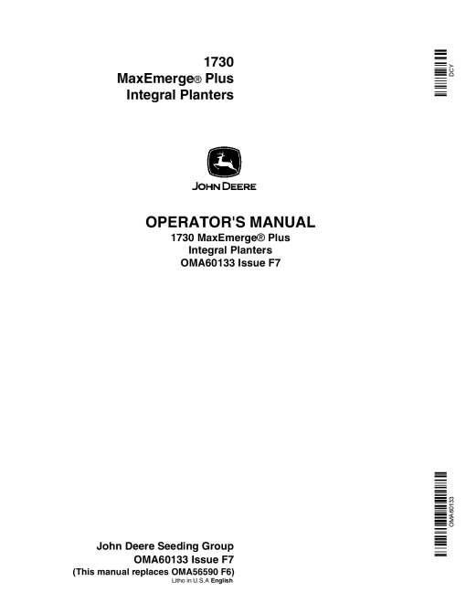 John Deere 1730 Integral Planter (675101-675999) OMA60133 Operators and Maintenance Manual PDF Download