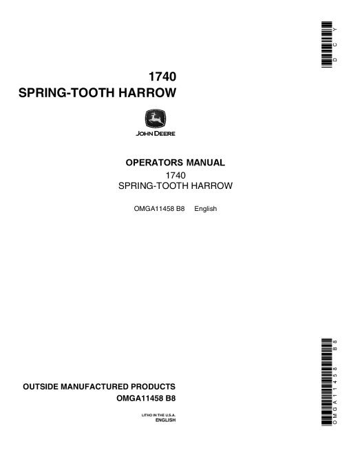 John Deere 1740 Spring Tooth Harrow OMGA11458 Operators and Maintenance Manual PDF Download