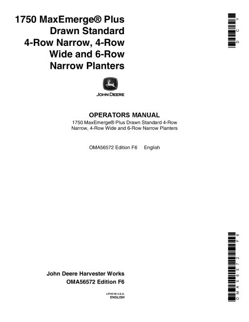 John Deere 1750 4RN&W 6RN STD FRME PLT(670101-) OMA56572 Operators and Maintenance Manual PDF Download