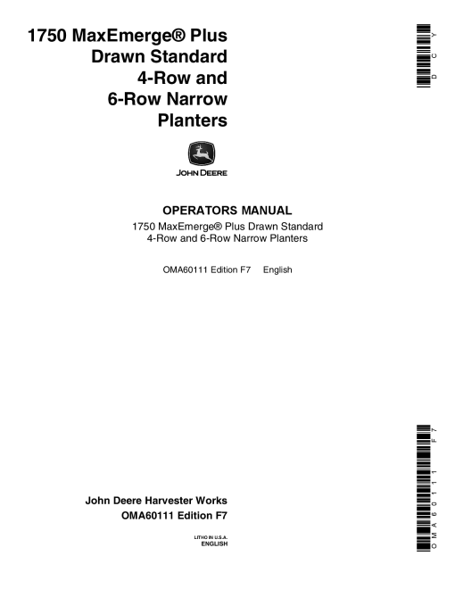 John Deere 1750 Drawn Planters 4RN - 4RW - 6RN (675101-675999) OMA60111 Operators and Maintenance Manual PDF Download
