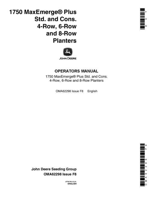 John Deere 1750 Drawn Planters (680100-684999) OMA62298 Operators and Maintenance Manual PDF Download