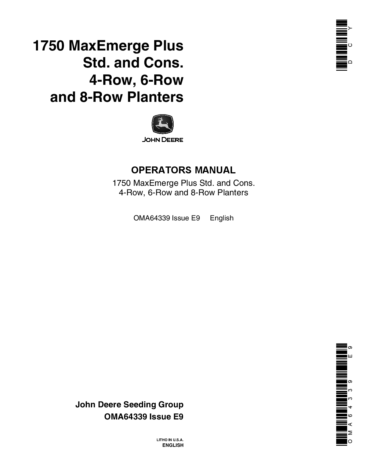 John Deere 1750 Drawn Planters (685100-690999) (4R - 6N - 6W - 8N) OMA64339 Operators and Maintenance Manual PDF Download