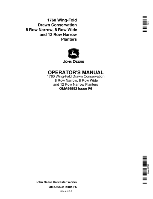 John Deere 1760 Drawn Planter (670101-670999) OMA56592 Operators and Maintenance Manual PDF Download