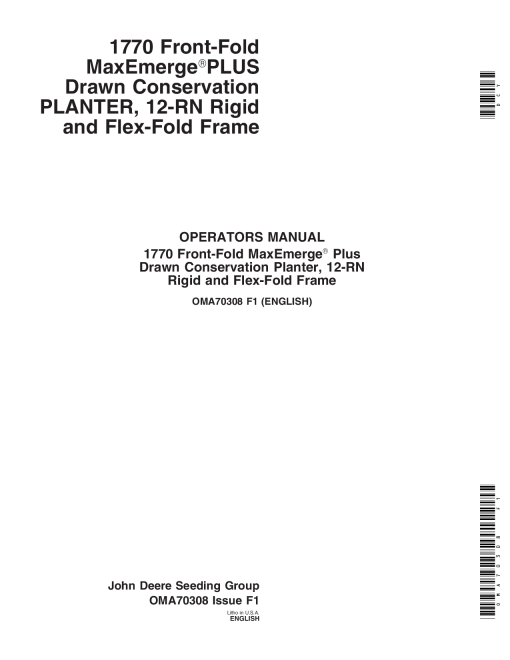 John Deere 1770 Drawn Planter (695101- ) OMA70308 Operators and Maintenance Manual PDF Download