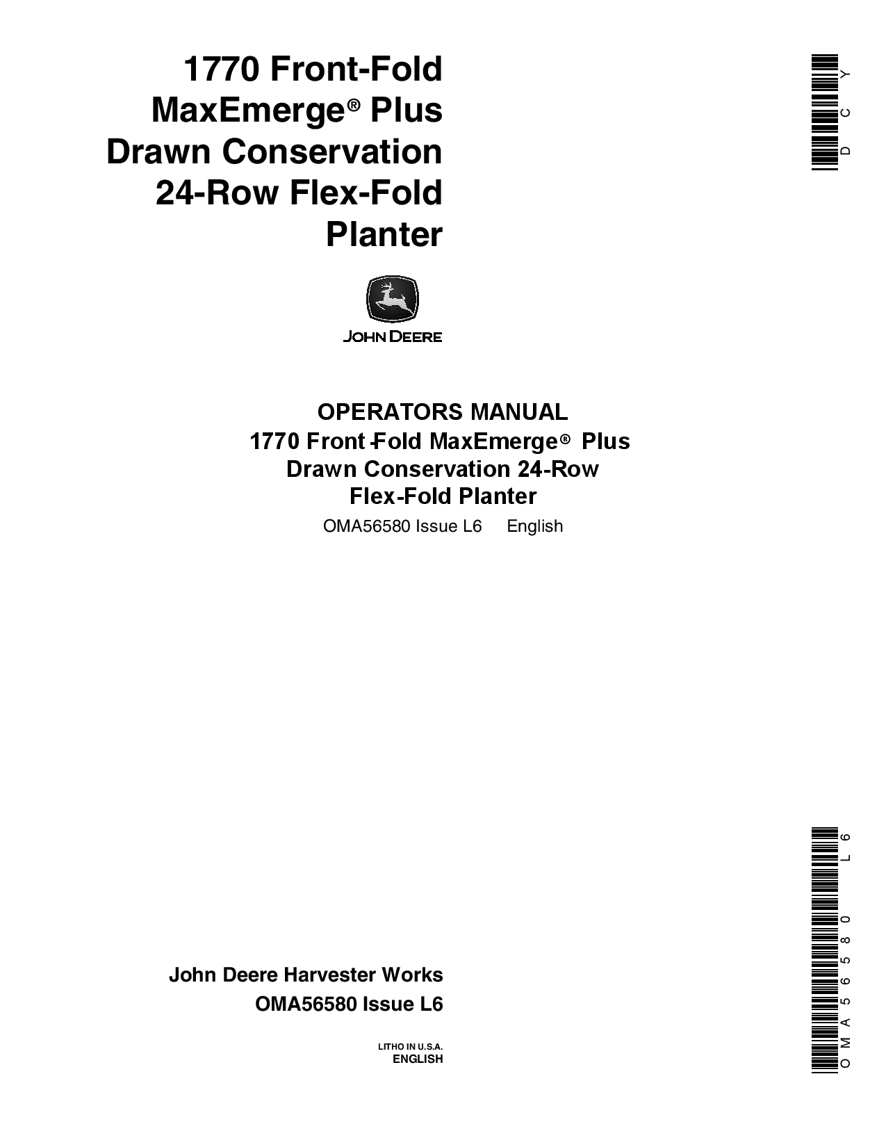 John Deere 1770 Drawn Planters (670101-685100) OMA56580 Operators and Maintenance Manual PDF Download