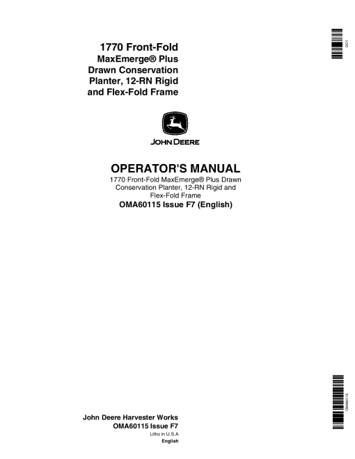 John Deere 1770 Drawn Planters (675101-659999) OMA60115 Operators and Maintenance Manual PDF Download