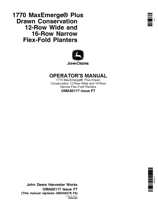 John Deere 1770 Drawn Planters (675101-675999) OMA60117 Operators and Maintenance Manual PDF Download