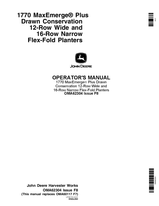 John Deere 1770 Drawn Planters (680101-680999) OMA62304 Operators and Maintenance Manual PDF Download