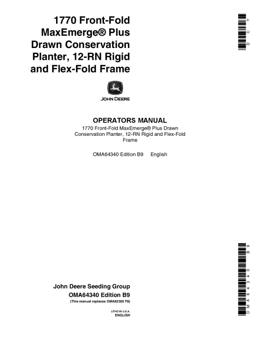 John Deere 1770 Drawn Planters (685101-690999) OMA64340 Operators and Maintenance Manual PDF Download