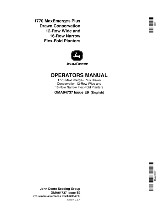 John Deere 1770 Drawn Planters (685101-690999) OMA64737 Operators and Maintenance Manual PDF Download