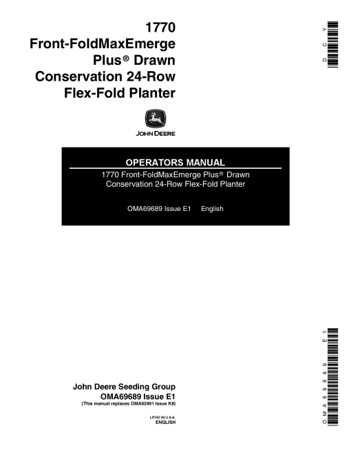 John Deere 1770 Drawn Planters (695101-695999) OMA69689 Operators and Maintenance Manual PDF Download