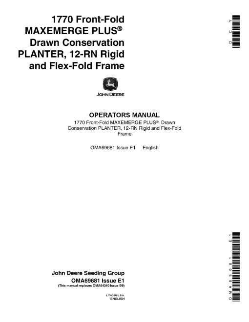 John Deere 1770 Drawn Planters (695101-700999) OMA69681 Operators and Maintenance Manual PDF Download