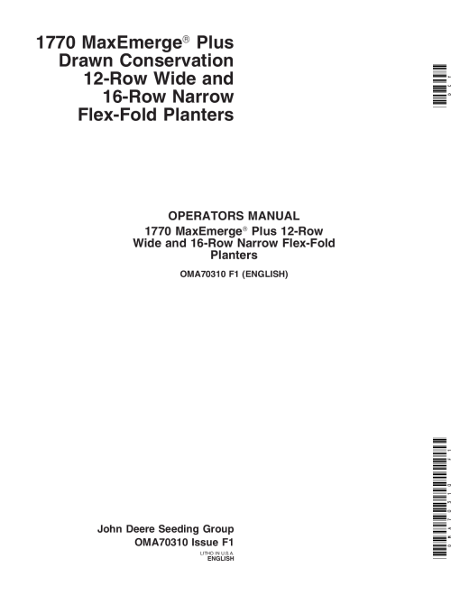 John Deere 1770 Drawn Planters (695101-) OMA70310 Operators and Maintenance Manual PDF Download