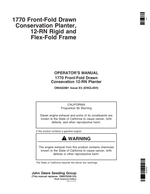 John Deere 1770 Drawn Planters (705101-715999) OMA82881 Operators and Maintenance Manual PDF Download