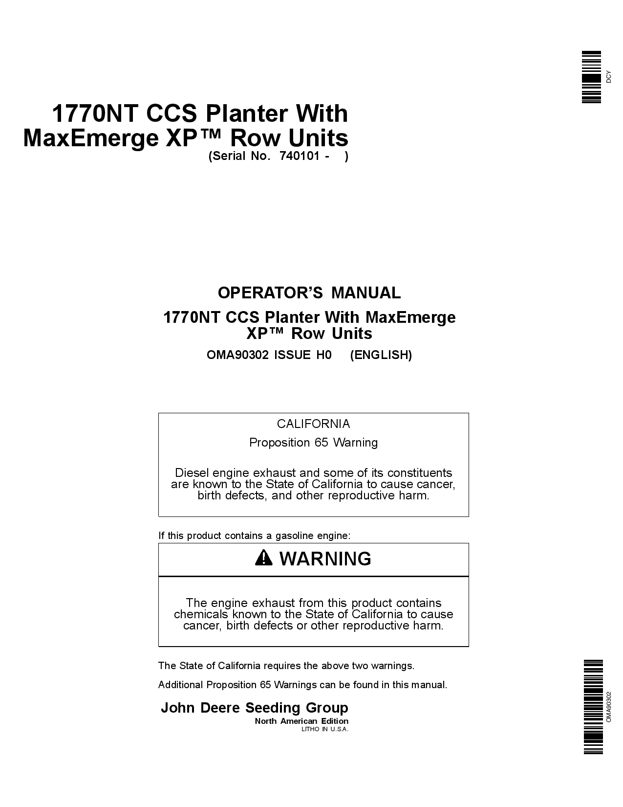 John Deere 1770NT CCS Planter (12 16 24 Row) w MaxEmerge XP Row Units OMA90302 Operators and Maintenance Manual PDF Download