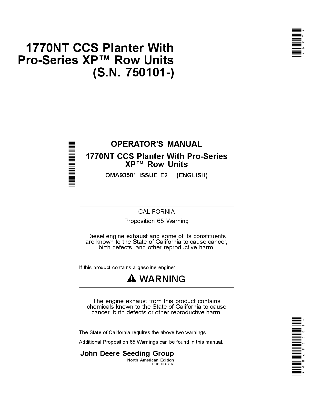 John Deere 1770NT CCS Pro-Series Planter 12 16 24 Row w XP Row Units OMA93501 Operators and Maintenance Manual PDF Download