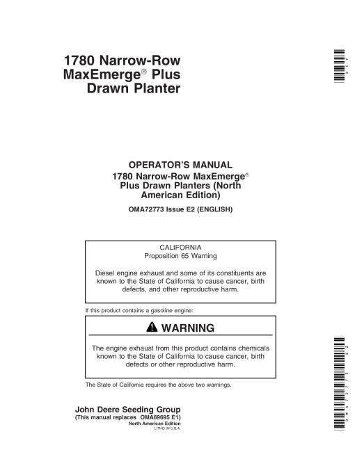 John Deere 1770NT Drawn Planter (700101-) OMA72773 Operators and Maintenance Manual PDF Download