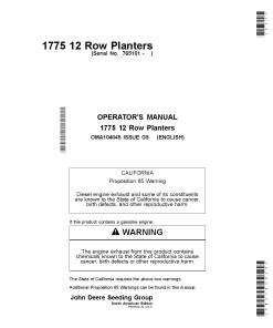 John Deere 1775 12-Row PlantersNorth America & Australia (765101-) OMA104045 Operators and Maintenance Manual PDF Download