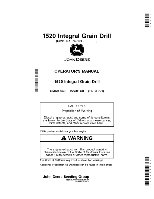 John Deere 1775NT Planters w MaxEmerge 5 CCS Worldwide Edition (760101-765100) OMA99940 Operators and Maintenance Manual PDF Download