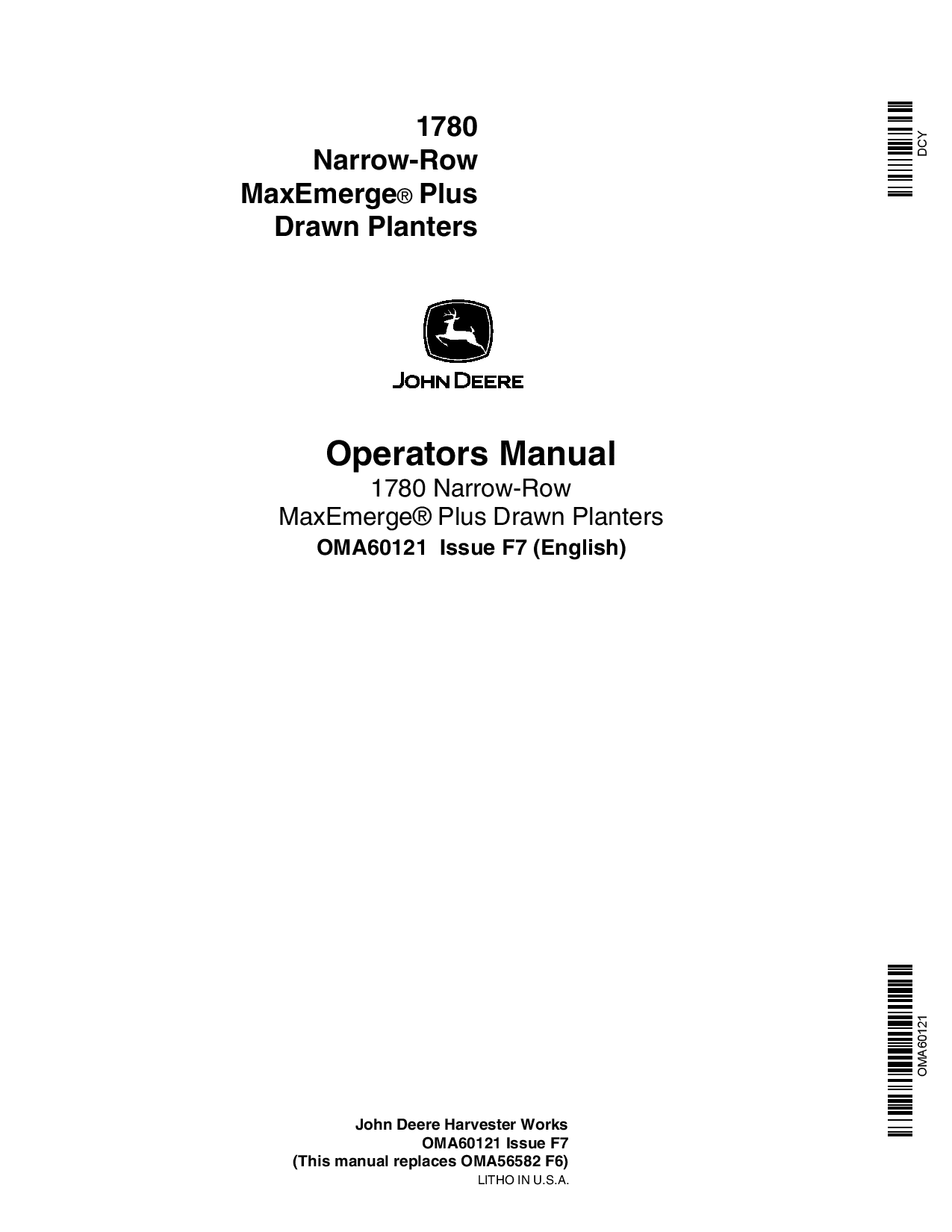John Deere 1780 Drawn Planter (675101-675999) OMA60121 Operators and Maintenance Manual PDF Download
