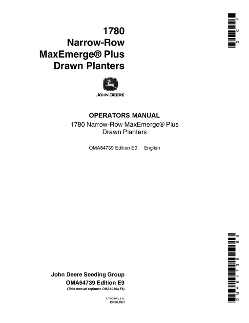 John Deere 1780 Drawn Planter (685101-690999) OMA64739 Operators and Maintenance Manual PDF Download