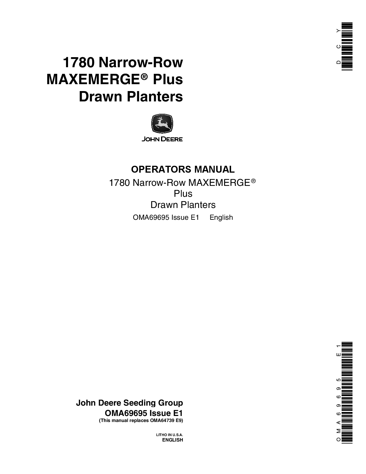 John Deere 1780 Drawn Planter (695101-695999) OMA69695 Operators and Maintenance Manual PDF Download